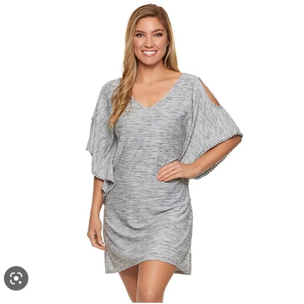 Dotti Cold Shoulder Swim Cover-Up Tunic in Gray NEW Size Large